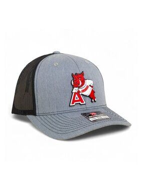 Arkansas Razorbacks- Leaning A 3D Snapback Trucker Hat- Heather Grey/ Black